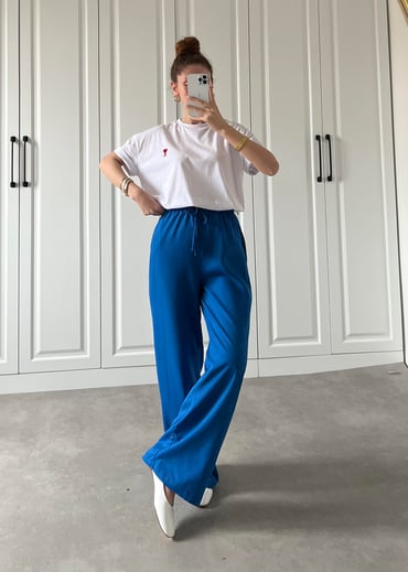 Stradi Model Saks Mavi Keten Pantolon