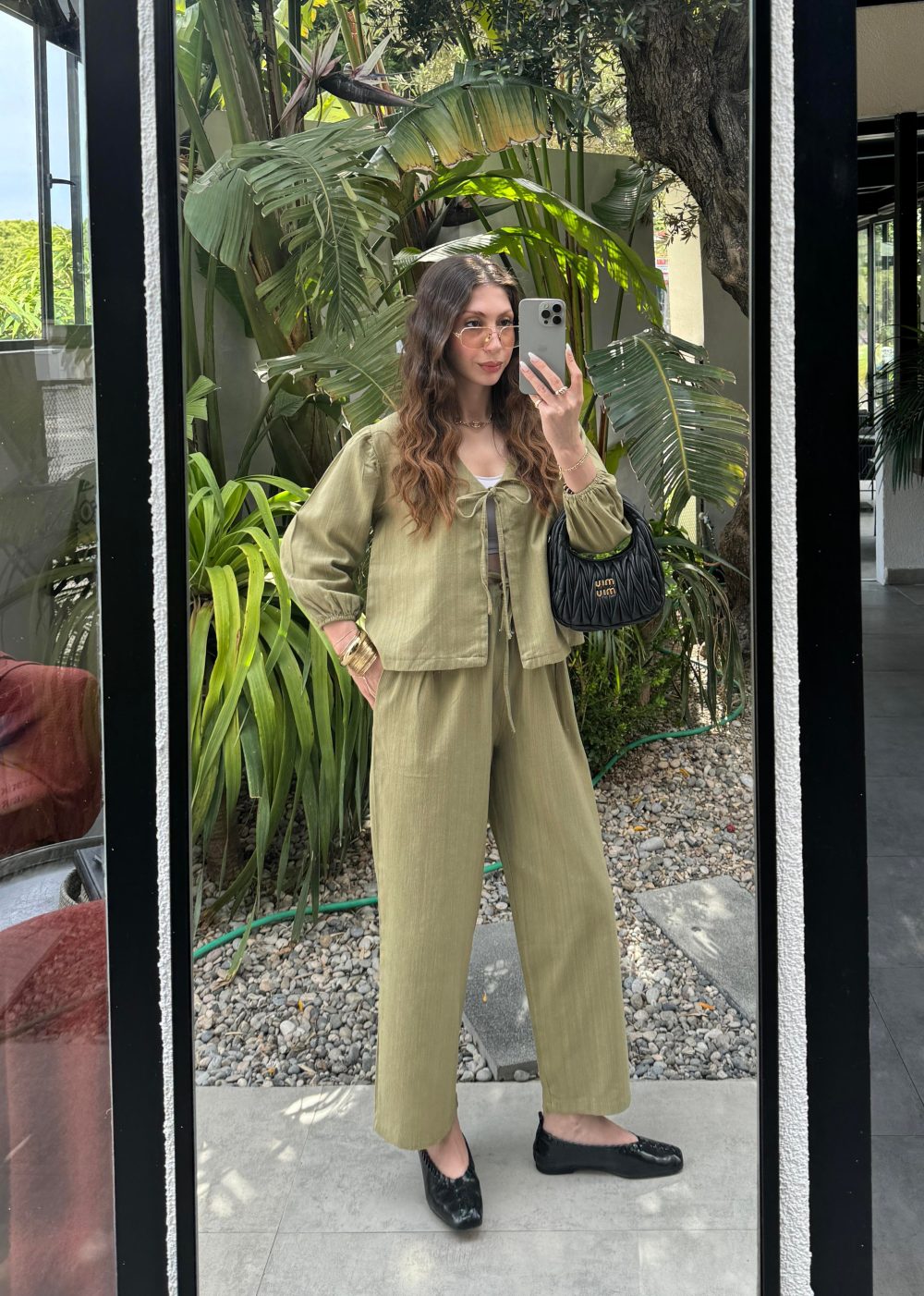 Diana Önü Bağlamalı Kısa Keten Haki Kimono Takım