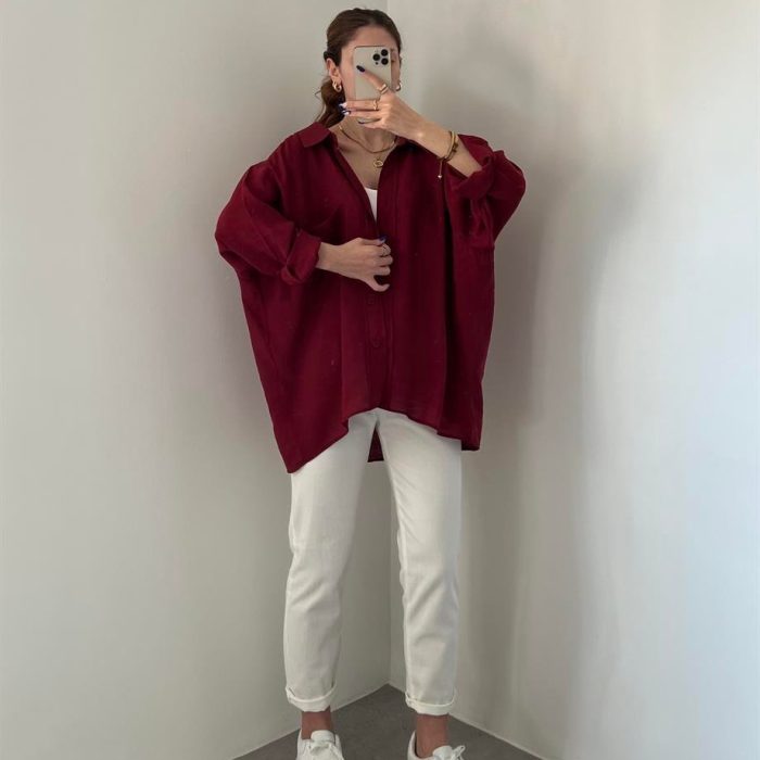 Bordo Oversize Tensel Gömlek