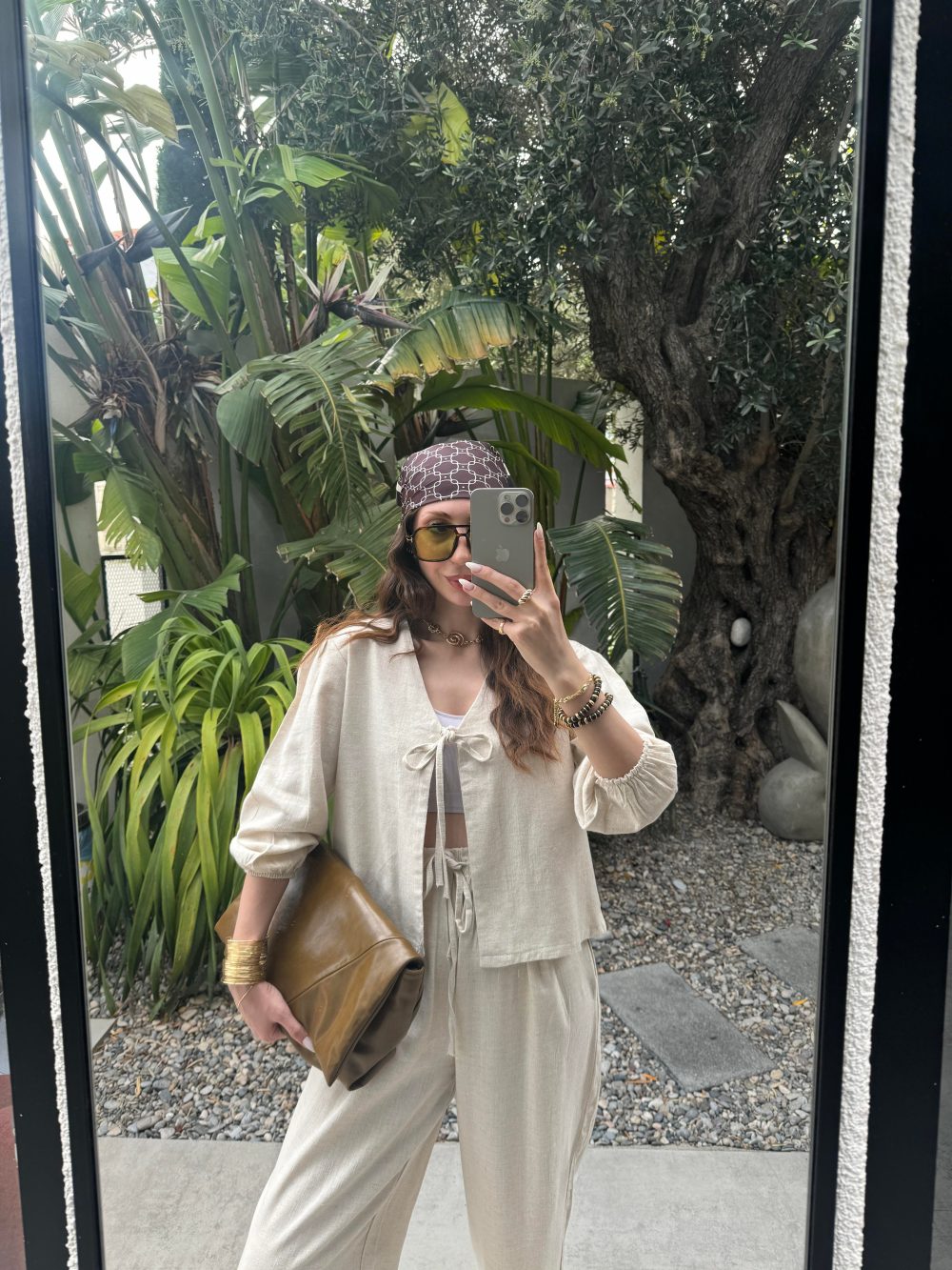 Diana Önü Bağlamalı Kısa Keten Taş Kimono Takım - Görsel 6
