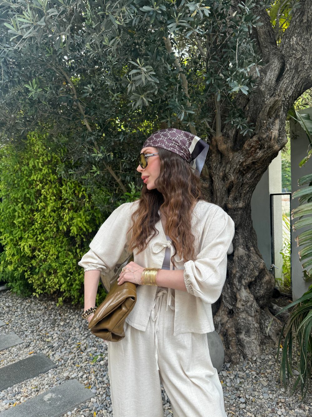 Diana Önü Bağlamalı Kısa Keten Taş Kimono Takım - Görsel 3