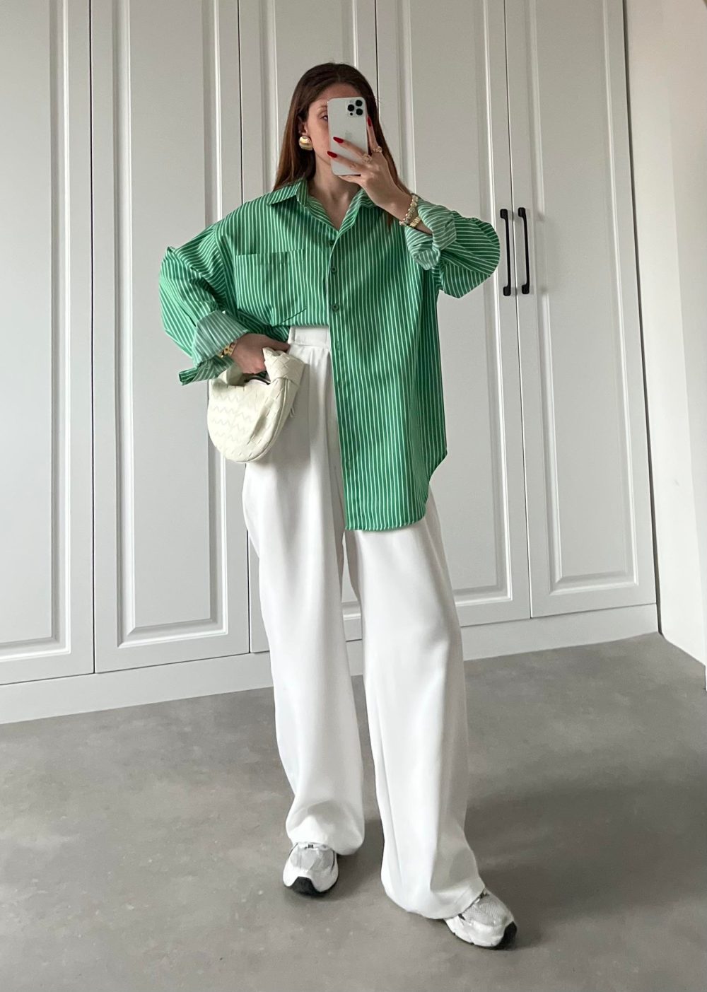 Zr Etiketli Oversize Çizgili Yeşil Poplin Gömlek - Görsel 2