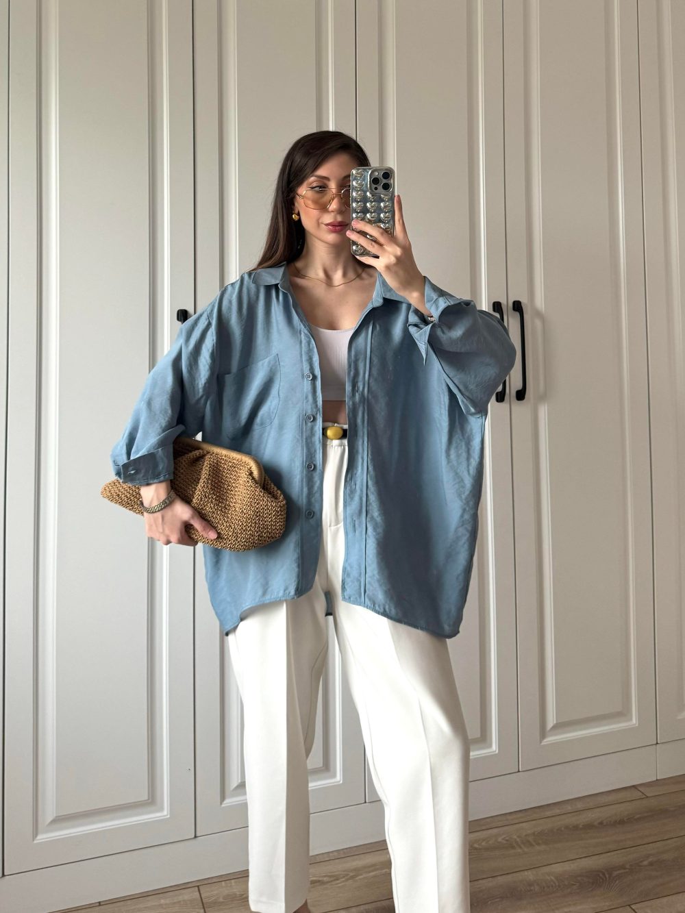 İndigo Oversize Tensel Gömlek