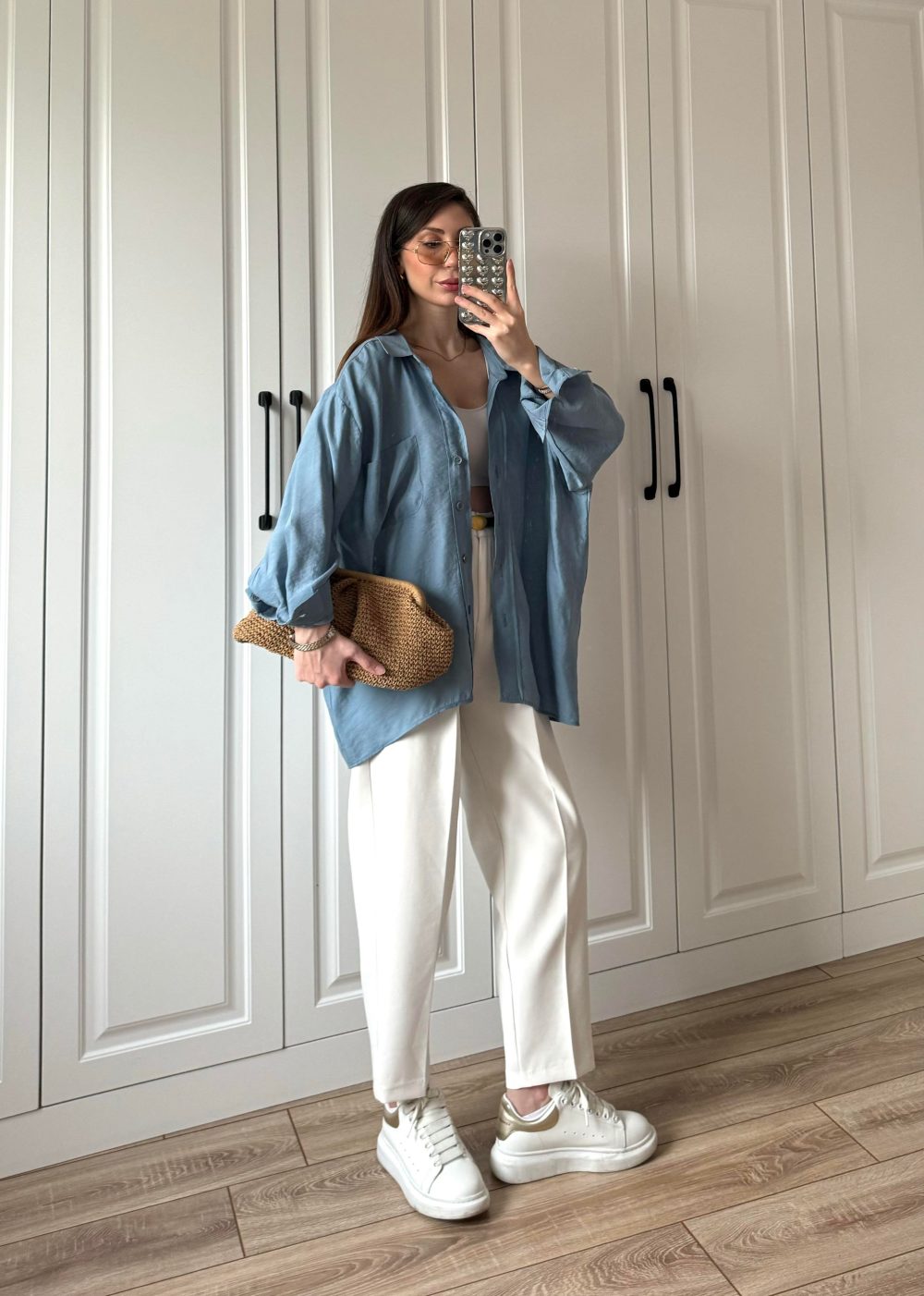 İndigo Oversize Tensel Gömlek - Görsel 3
