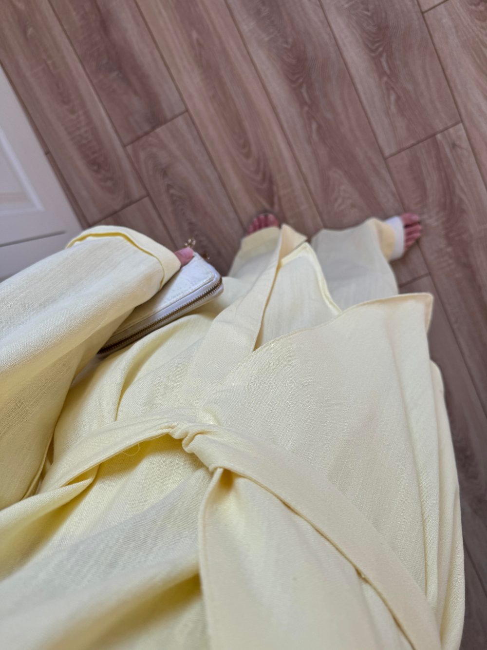 Viyana Tasarım Bağlamalı Keten Sarı Kimono Takım - Görsel 4