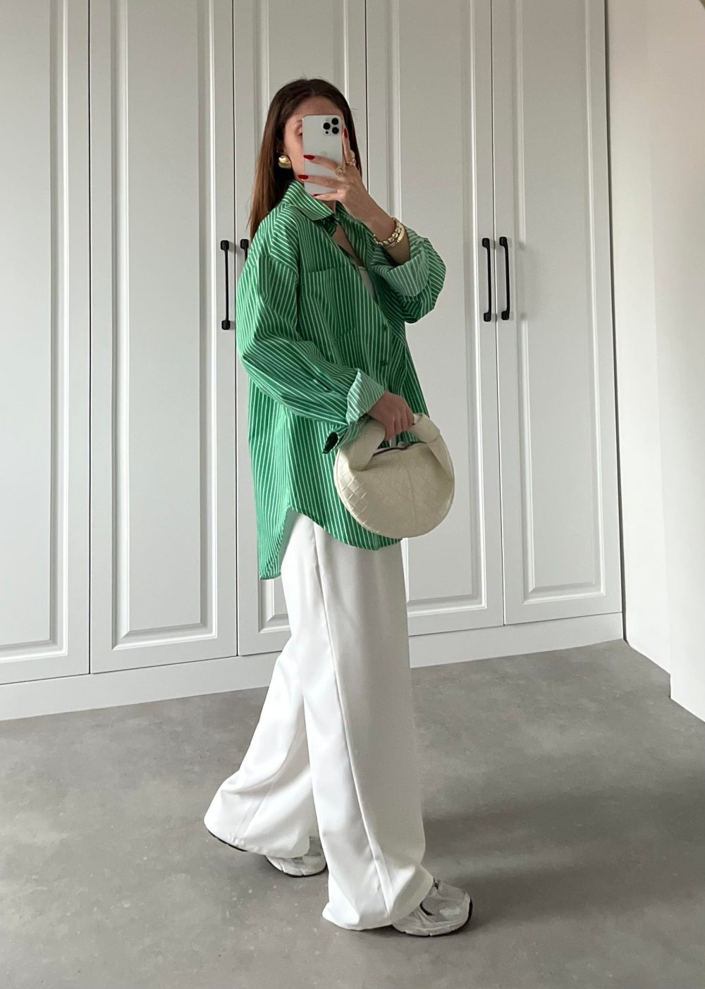 Zr Etiketli Oversize Çizgili Yeşil Poplin Gömlek - Görsel 6