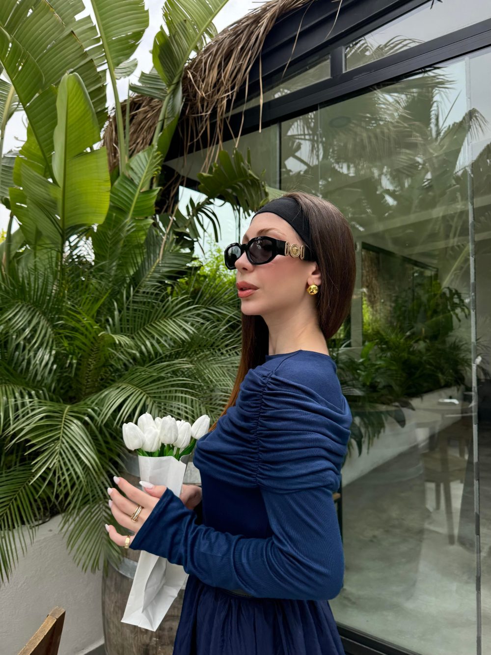 Ayla Büzgü Yaka Tasarım Lacivert Elbise - Görsel 5