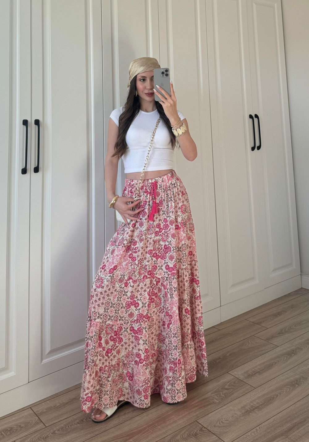 Pembe Çiçekli Uzun Bohem Etek - Görsel 3