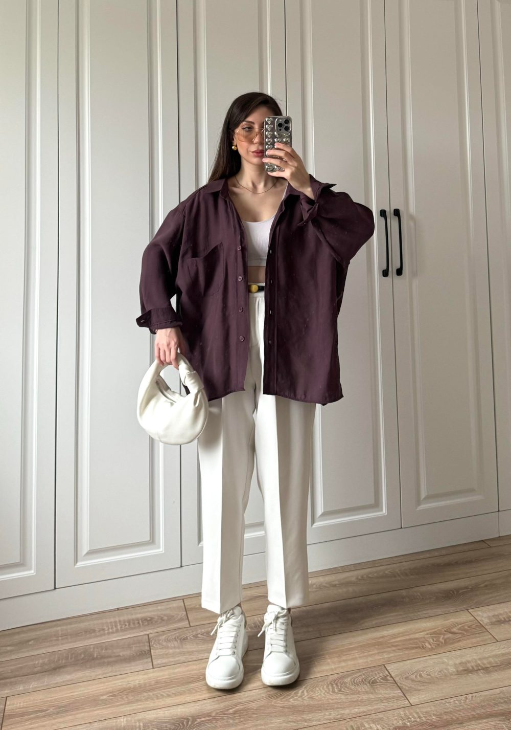 Mürdüm Oversize Tensel Gömlek - Görsel 6