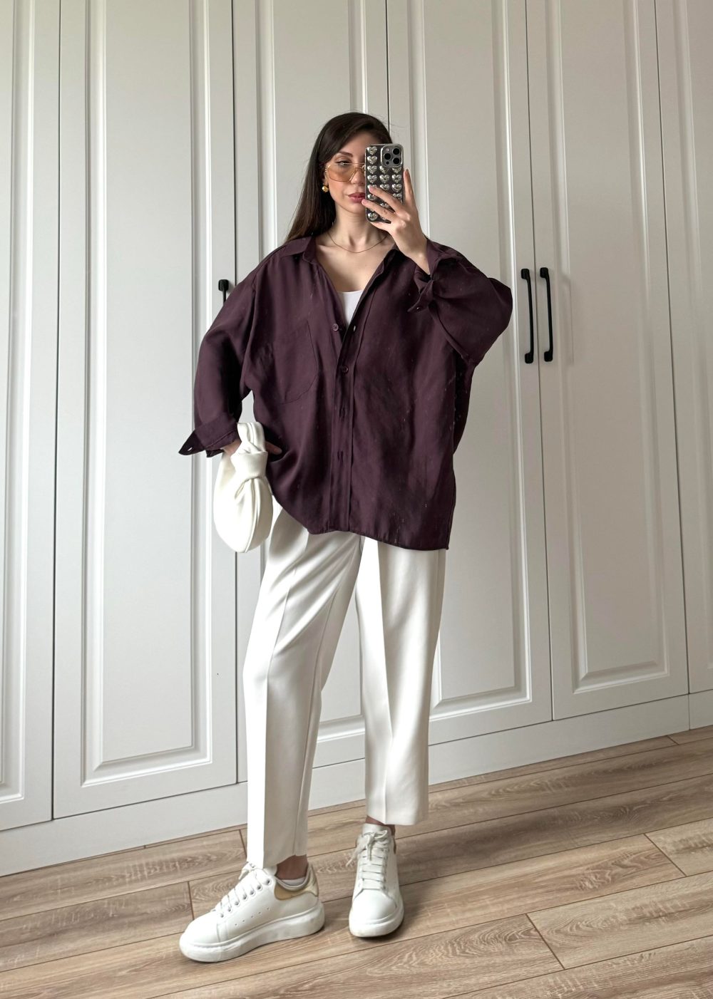 Mürdüm Oversize Tensel Gömlek - Görsel 5