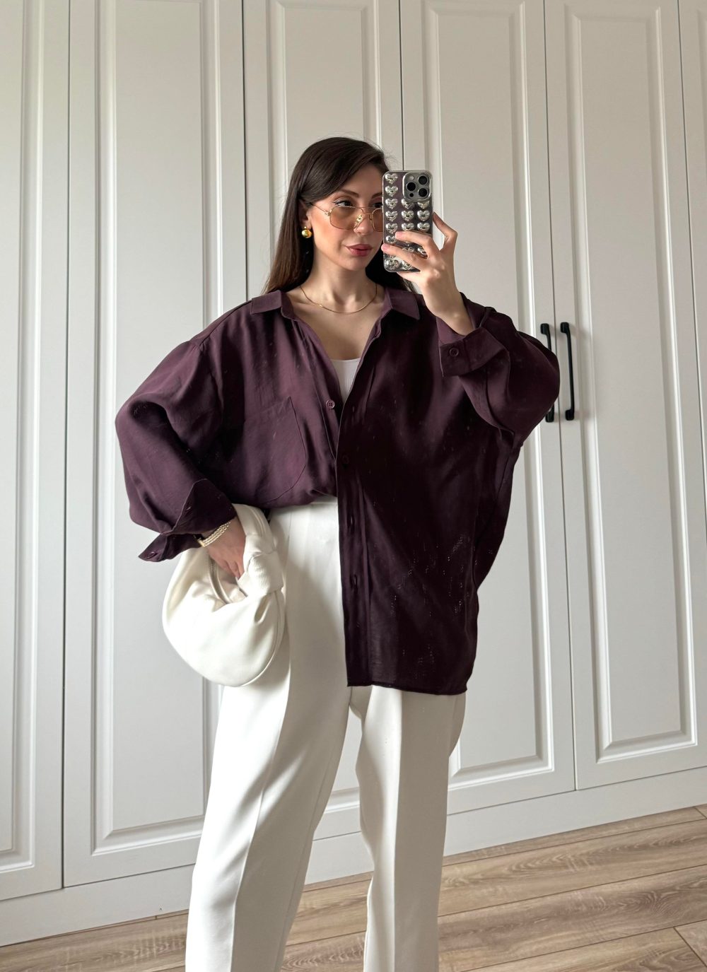Mürdüm Oversize Tensel Gömlek - Görsel 4