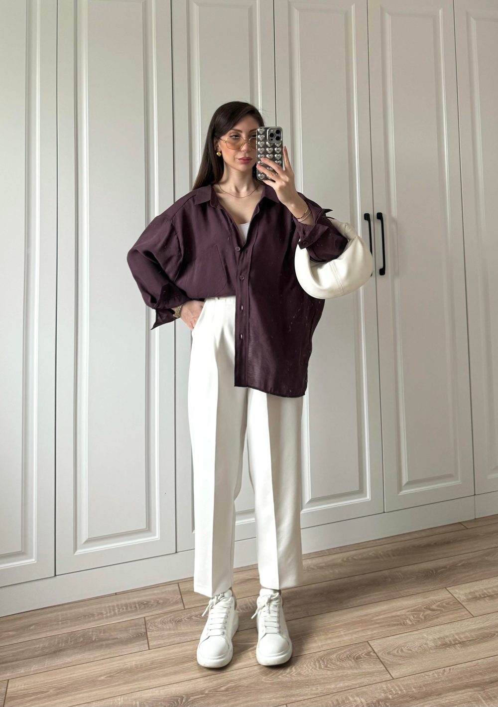 Mürdüm Oversize Tensel Gömlek - Görsel 3