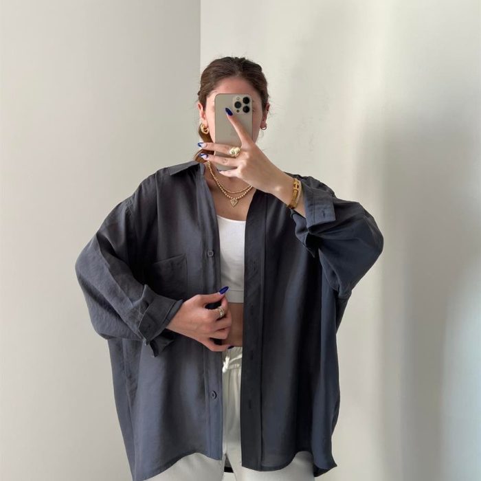 Antrasit Oversize Tensel Gömlek