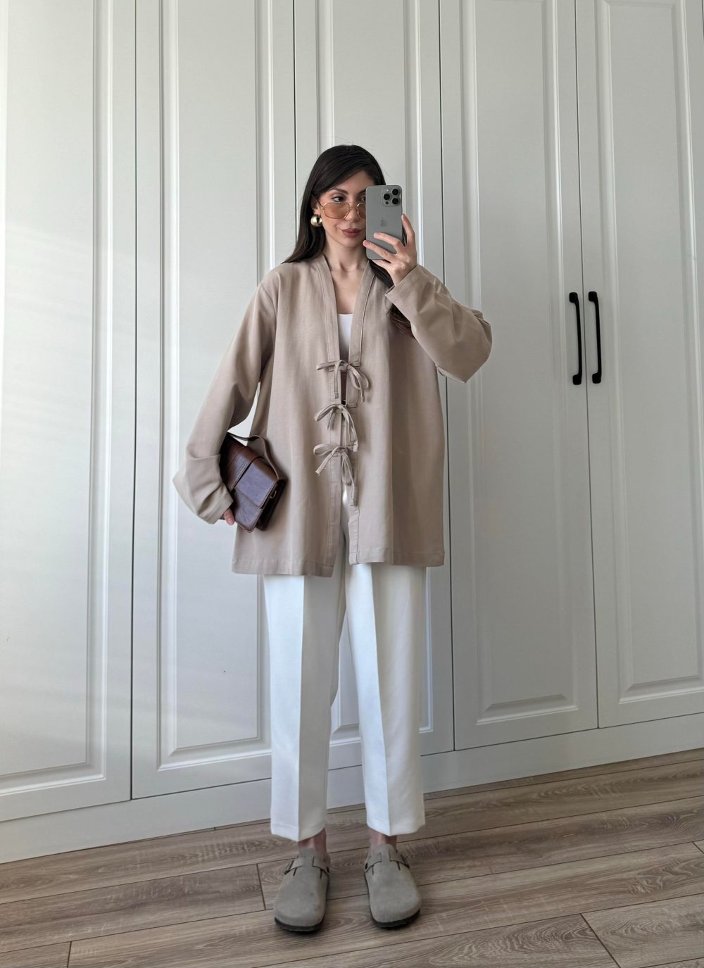 Önü Bağlamalı Vizon Keten Kimono