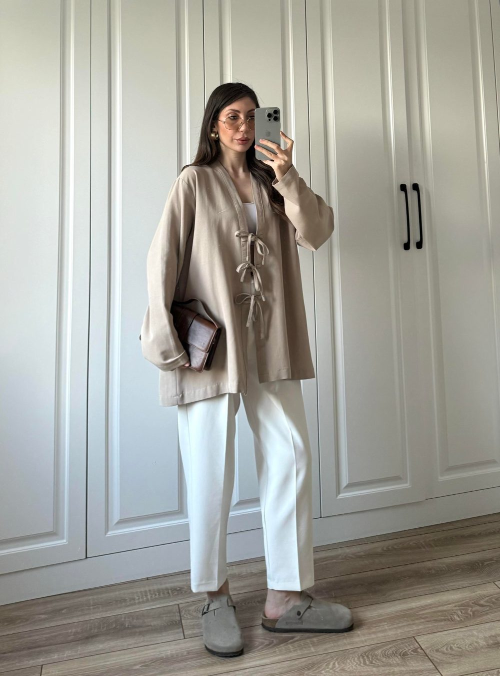 Önü Bağlamalı Vizon Keten Kimono - Görsel 3