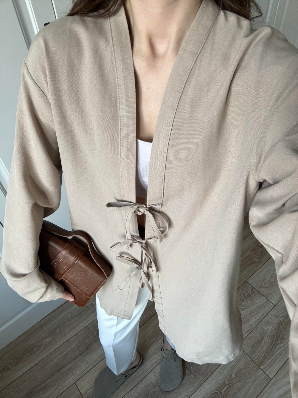 Önü Bağlamalı Vizon Keten Kimono - Görsel 4