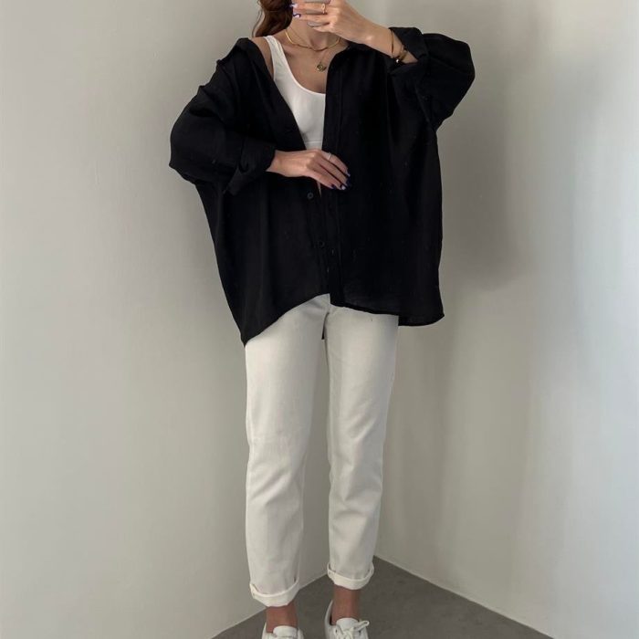 Siyah Oversize Tensel Gömlek