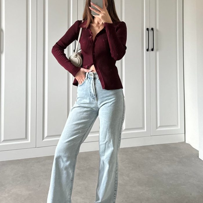 Düğmeli Fitilli Bordo Body
