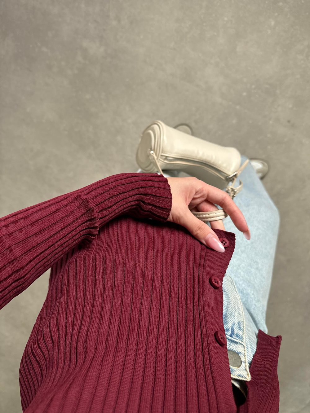 Düğmeli Fitilli Bordo Body - Görsel 5
