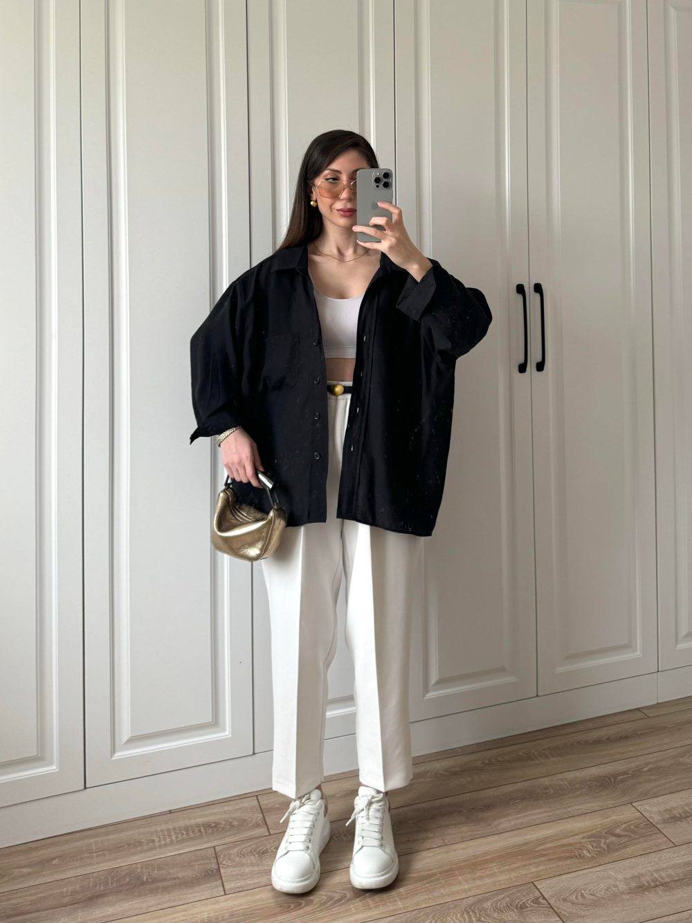 Siyah Oversize Tensel Gömlek - Görsel 3