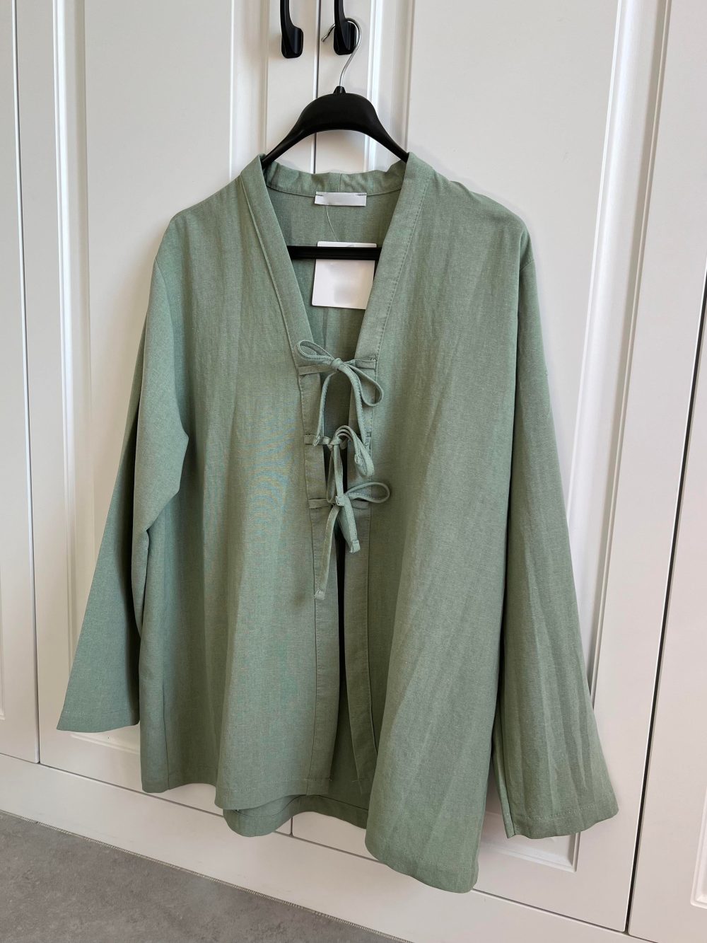 Önü Bağlamalı Mint Yeşili Keten Kimono - Görsel 5