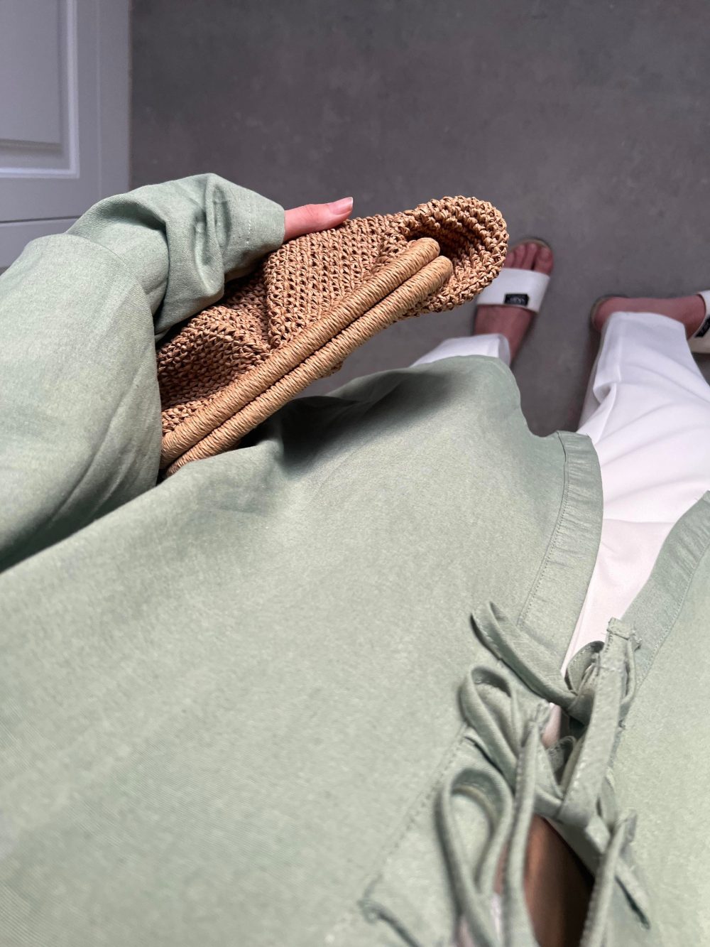 Önü Bağlamalı Mint Yeşili Keten Kimono - Görsel 4