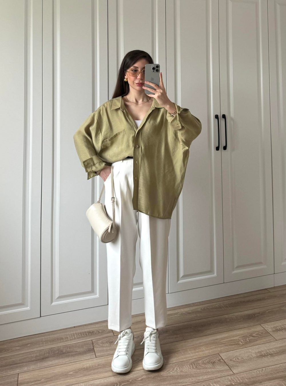 Haki Oversize Tensel Gömlek - Görsel 6
