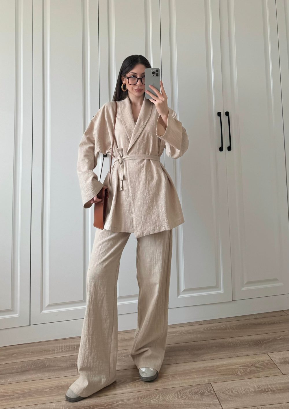 Vool Ham Keten Bej Kimono Takım