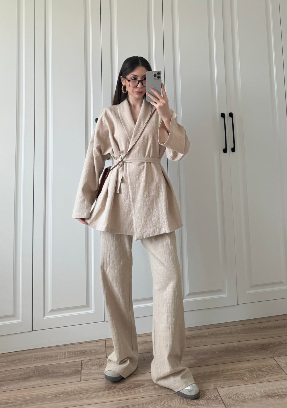 Vool Ham Keten Bej Kimono Takım - Görsel 2