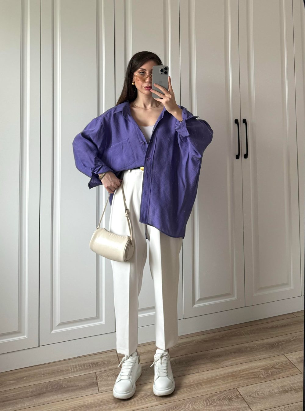 Mor Oversize Tensel Gömlek - Görsel 6