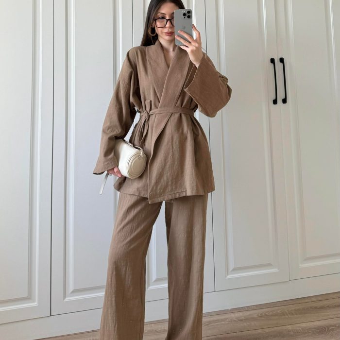 Vool Ham Keten Vizon Kimono Takım