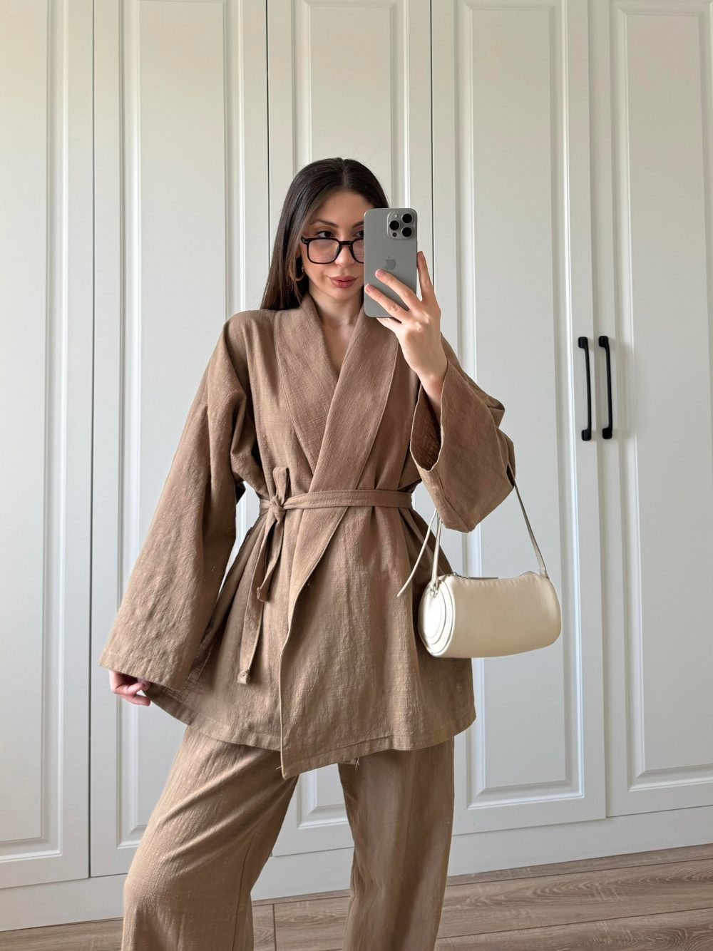 Vool Ham Keten Vizon Kimono Takım - Görsel 3