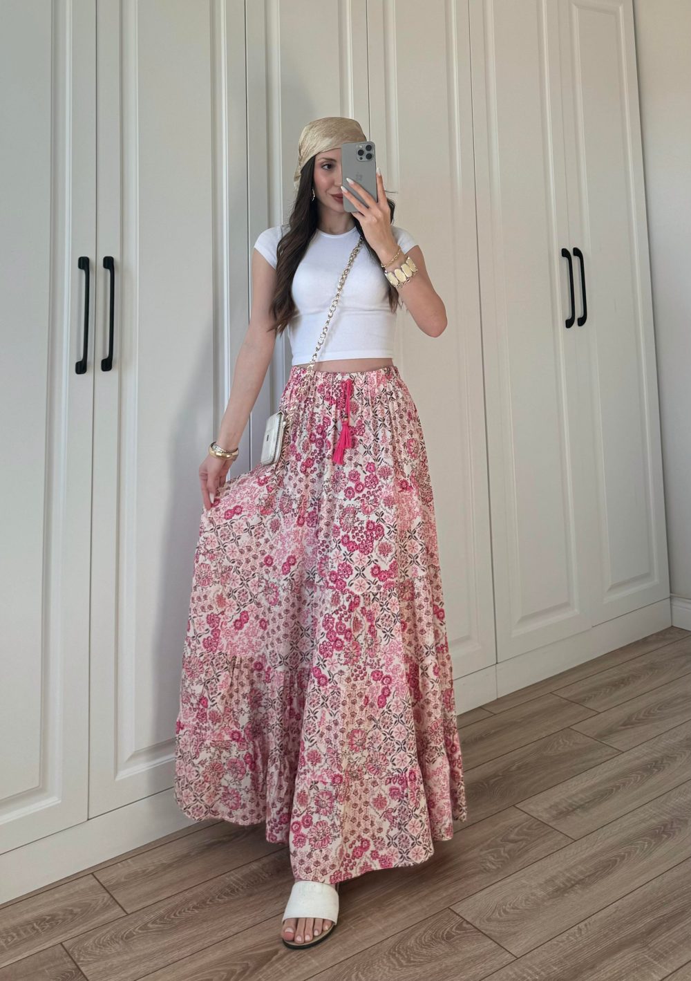 Pembe Çiçekli Uzun Bohem Etek - Görsel 3