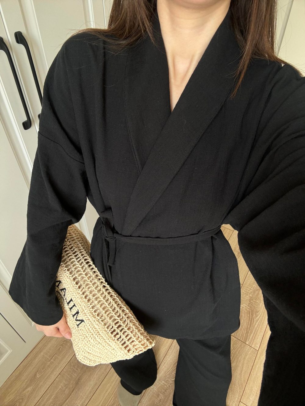 Vool Ham Keten Siyah Kimono Takım - Görsel 6