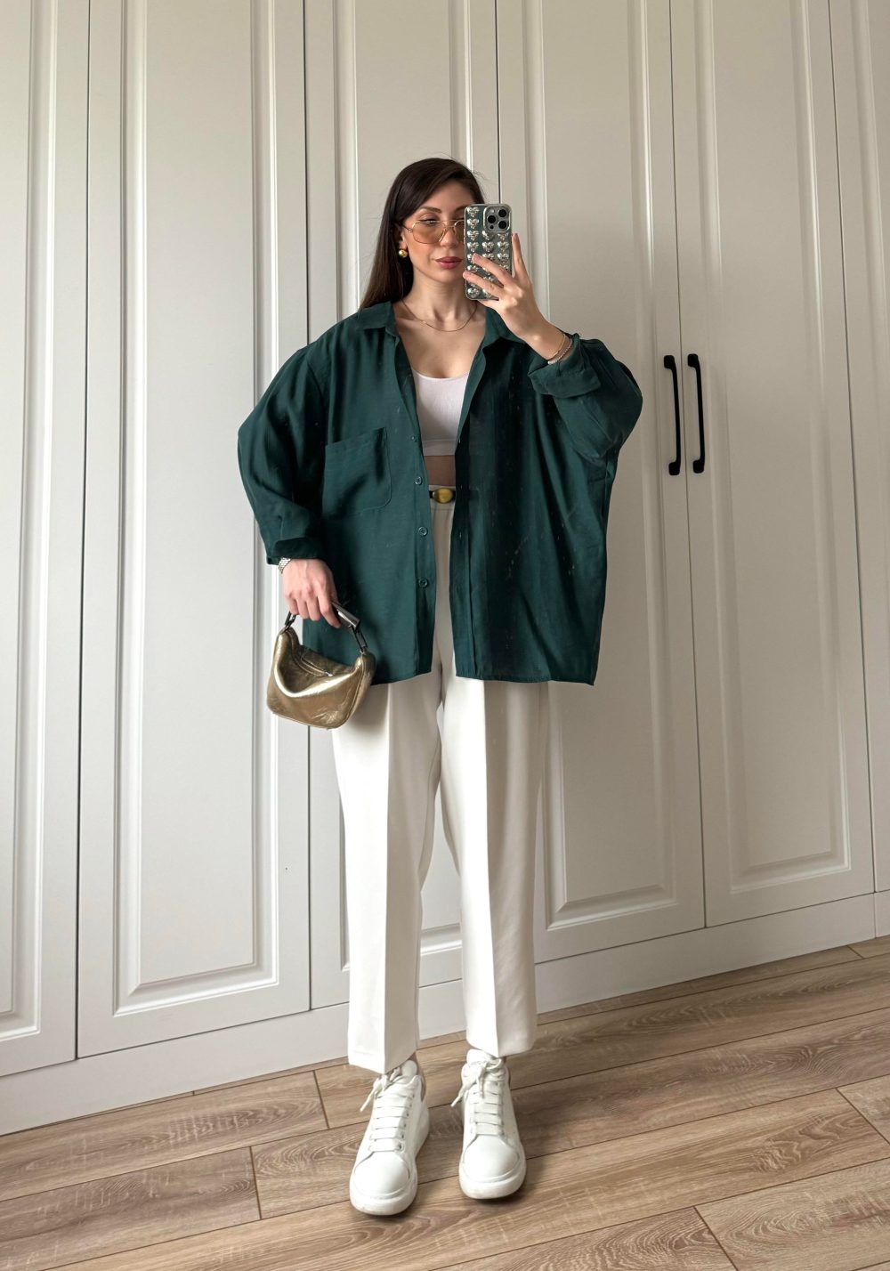 Zümrüt Yeşilİ Oversize Tensel Gömlek - Görsel 4