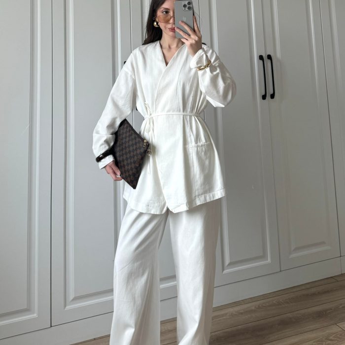 Massi Premium Kuşaklı Beyaz Takım