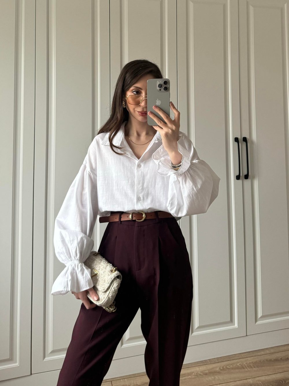 Kemerli Mürdüm Havuç Kumaş Pantolon - Görsel 2