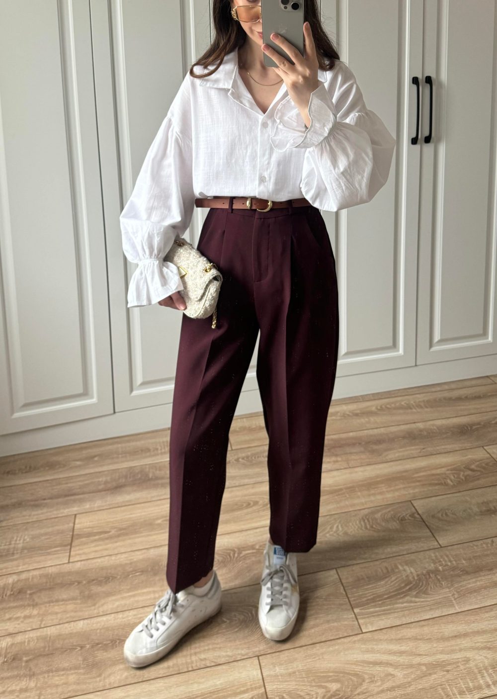 Kemerli Mürdüm Havuç Kumaş Pantolon - Görsel 3