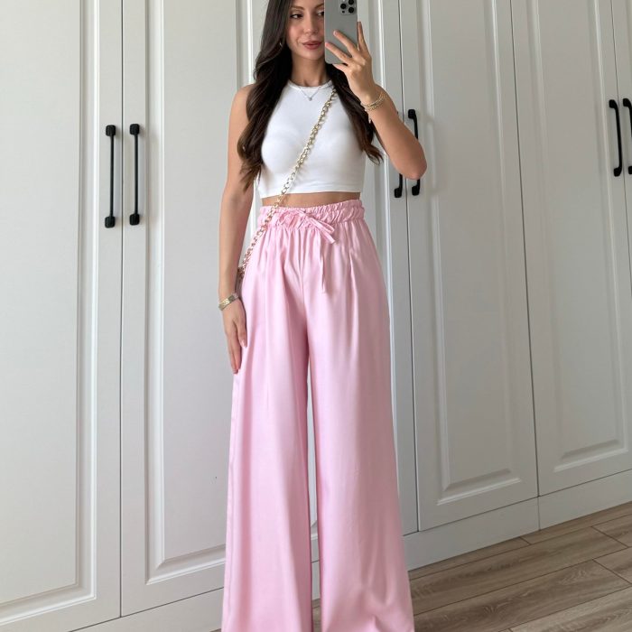 Dania Premium Pembe Tensel Palazzo Pantolon