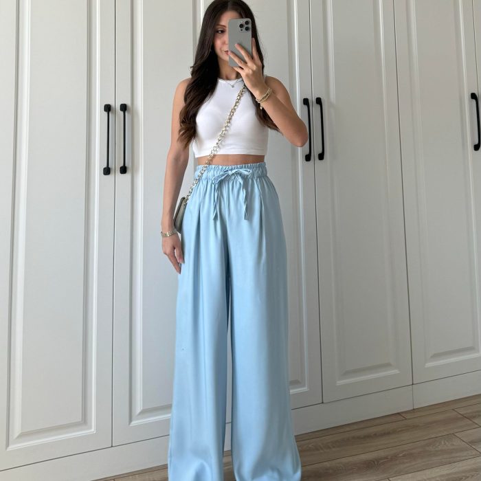 Dania Premium Bebe Mavi Tensel Palazzo Pantolon