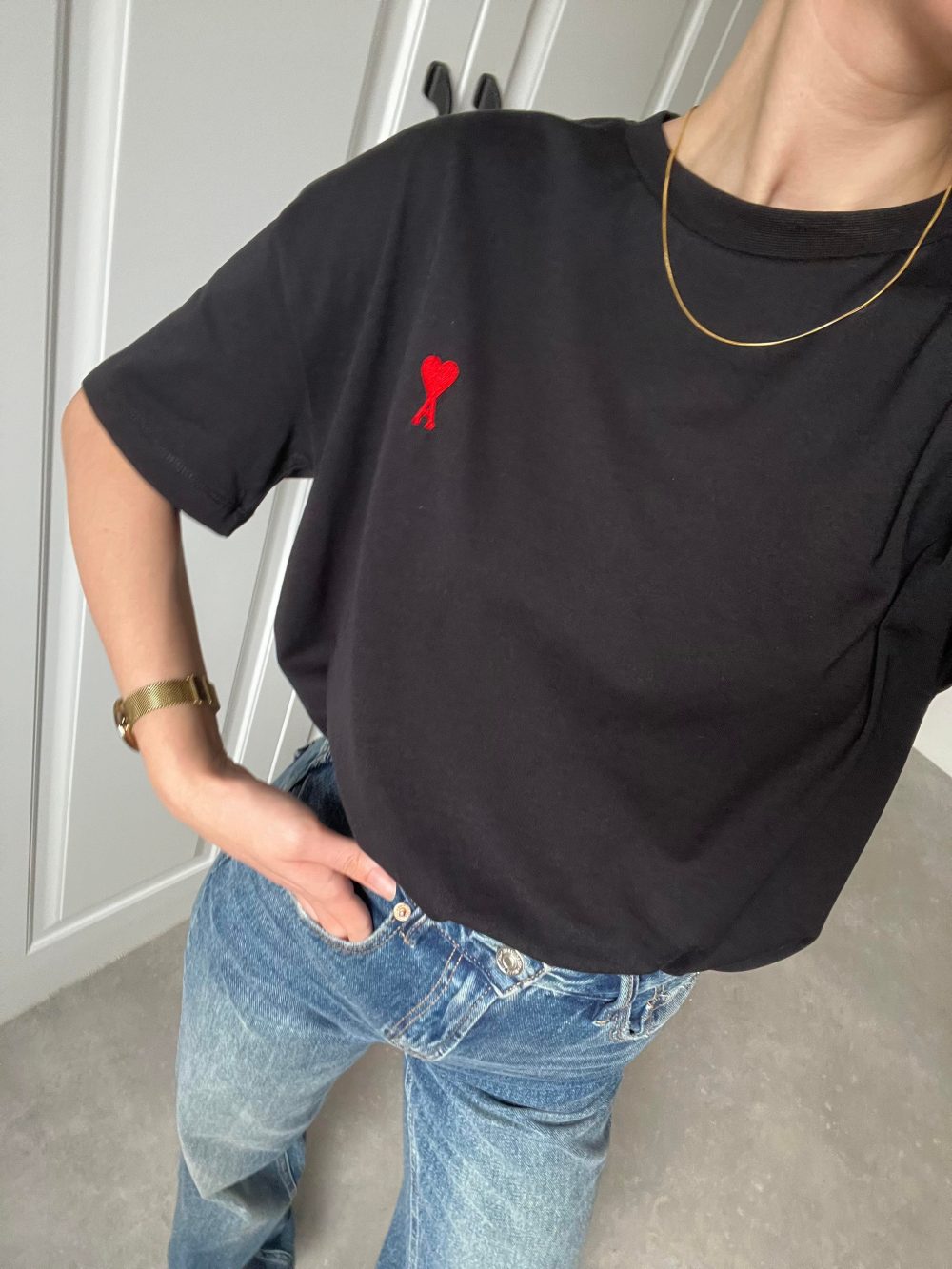 Kalp Detaylı Orj Marka Siyah T-shirt - Görsel 3